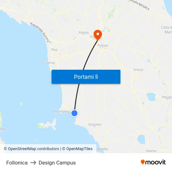 Follonica to Design Campus map