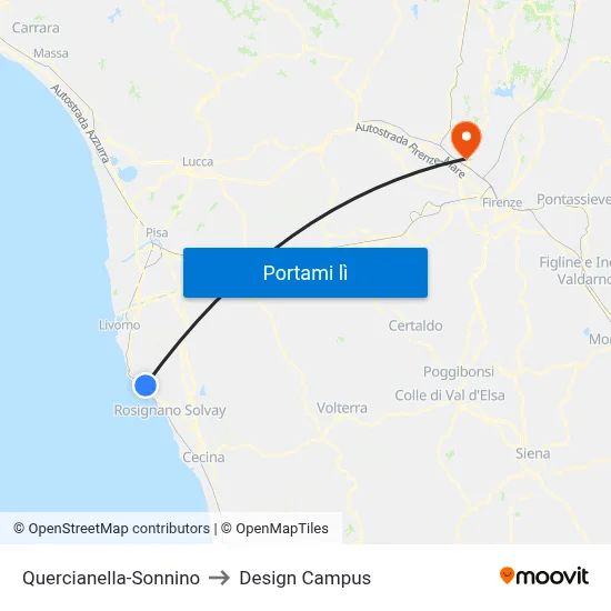 Quercianella-Sonnino to Design Campus map