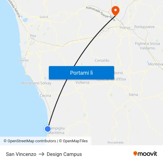 San Vincenzo to Design Campus map