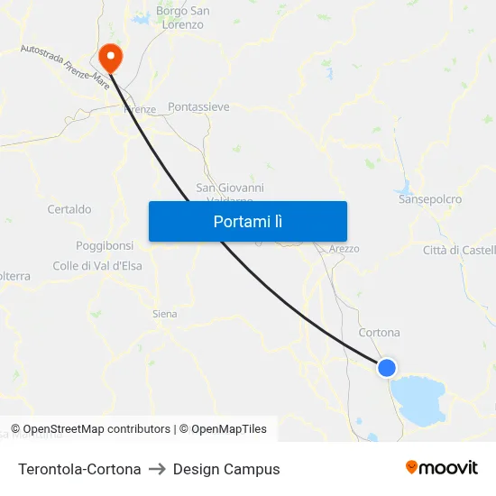 Terontola-Cortona to Design Campus map