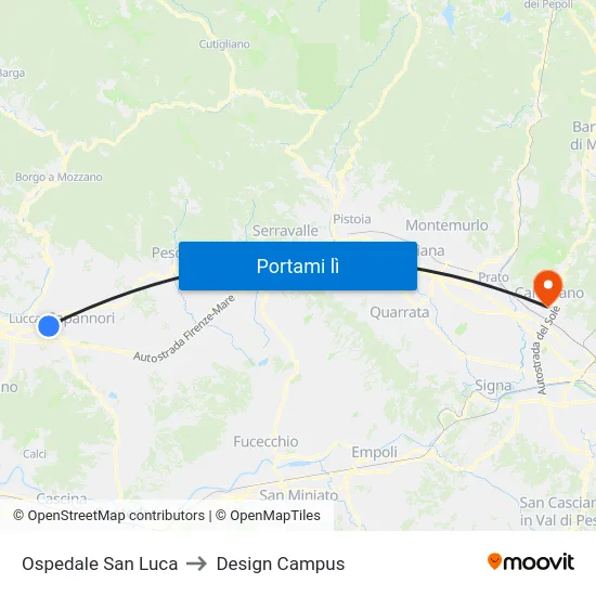 Ospedale San Luca to Design Campus map