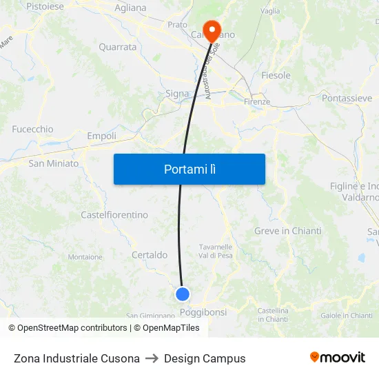 Zona Industriale Cusona to Design Campus map