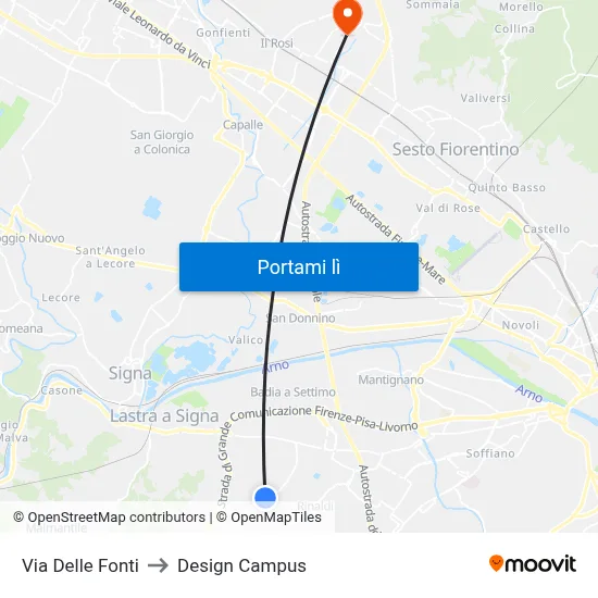Via Delle Fonti to Design Campus map