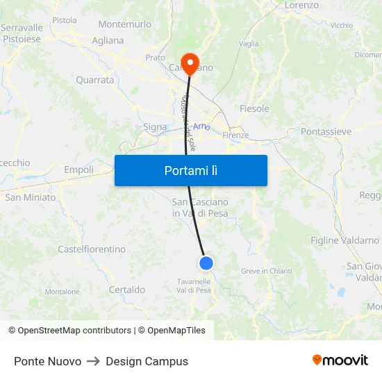 Ponte Nuovo to Design Campus map