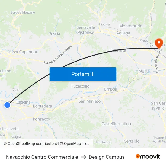 Navacchio Centro Commerciale to Design Campus map