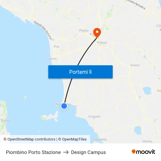 Piombino Porto Stazione to Design Campus map