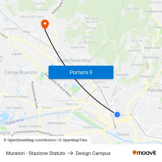 Muratori - Stazione Statuto to Design Campus map