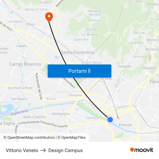 Vittorio Veneto to Design Campus map