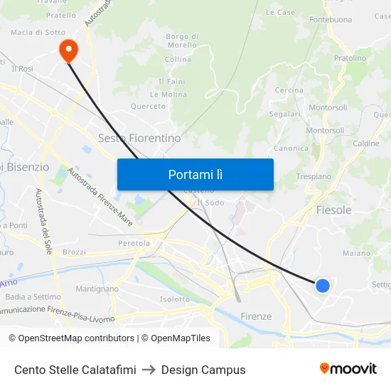 Cento Stelle Calatafimi to Design Campus map