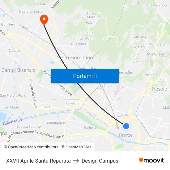 XXVII Aprile Santa Reparata to Design Campus map