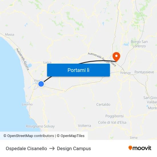 Ospedale Cisanello to Design Campus map