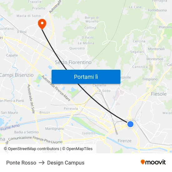 Ponte Rosso to Design Campus map