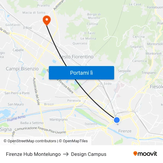 Firenze Hub Montelungo to Design Campus map