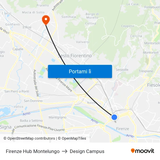 Firenze Hub Montelungo to Design Campus map