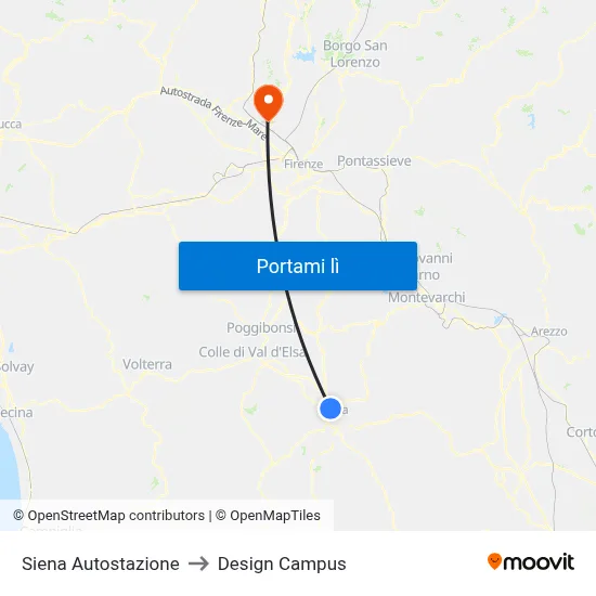 Siena Autostazione to Design Campus map