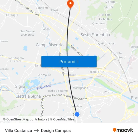 Villa Costanza to Design Campus map
