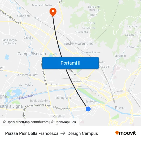 Piazza Pier Della Francesca to Design Campus map