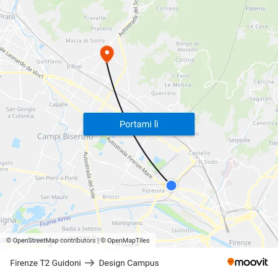 Firenze T2 Guidoni to Design Campus map