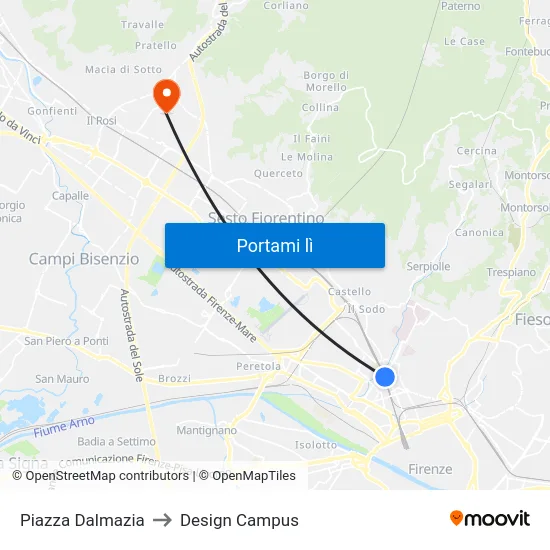 Piazza Dalmazia to Design Campus map