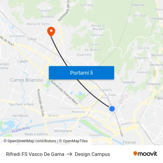 Rifredi FS Vasco De Gama to Design Campus map