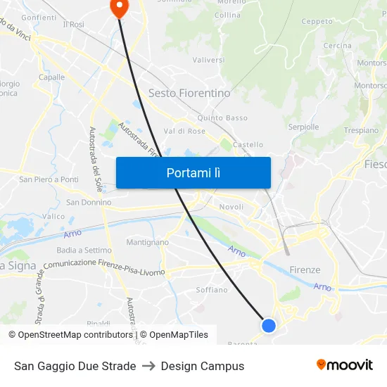 San Gaggio Due Strade to Design Campus map