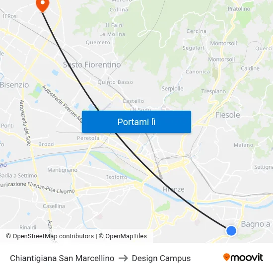 Chiantigiana San Marcellino to Design Campus map