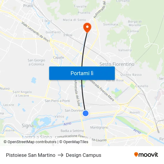 Pistoiese San Martino to Design Campus map