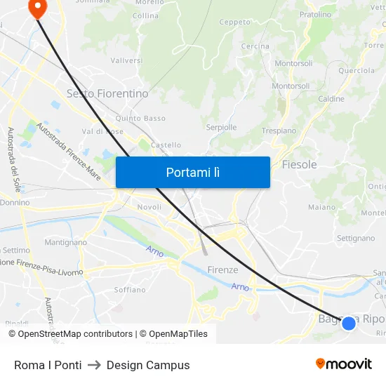 Roma I Ponti to Design Campus map