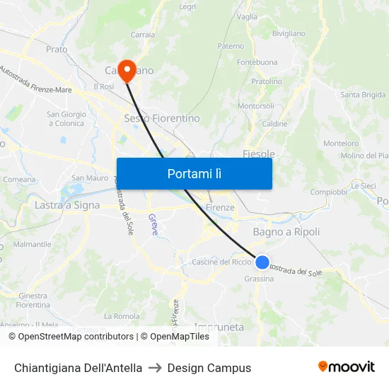 Chiantigiana Dell'Antella to Design Campus map