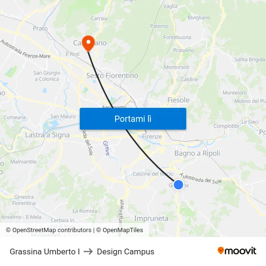 Grassina Umberto I to Design Campus map