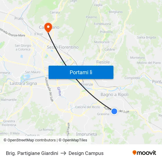 Brig. Partigiane Giardini to Design Campus map