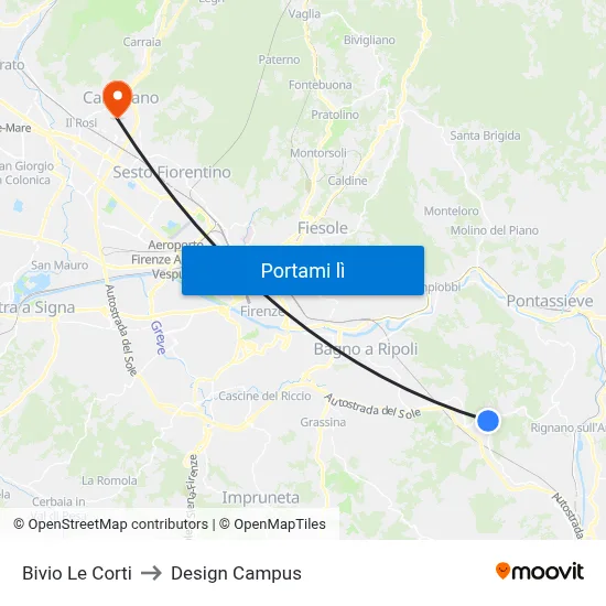 Bivio Le Corti to Design Campus map