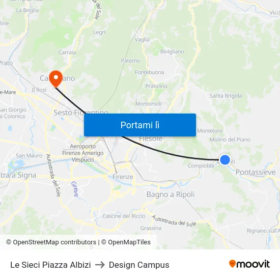 Le Sieci Piazza Albizi to Design Campus map