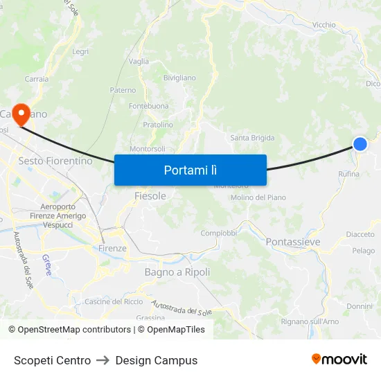 Scopeti Centro to Design Campus map