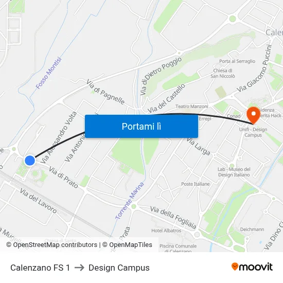 Calenzano FS 1 to Design Campus map