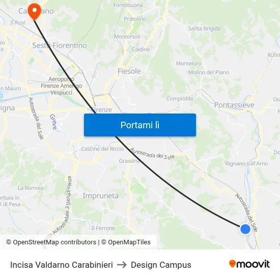 Incisa Valdarno Carabinieri to Design Campus map