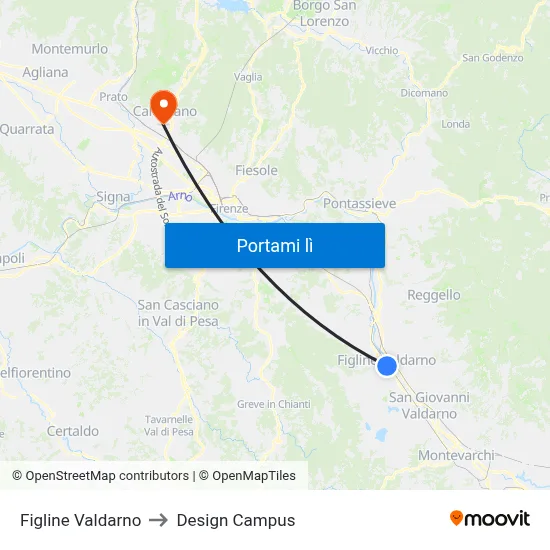 Figline Valdarno to Design Campus map