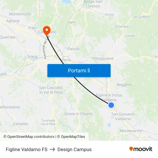 Figline Valdarno FS to Design Campus map