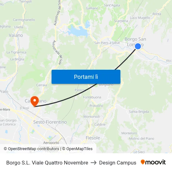 Borgo S.L. Viale Quattro Novembre to Design Campus map