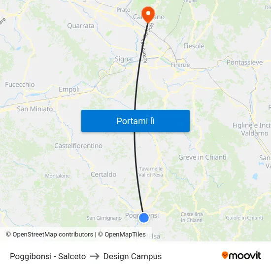 Poggibonsi - Salceto to Design Campus map