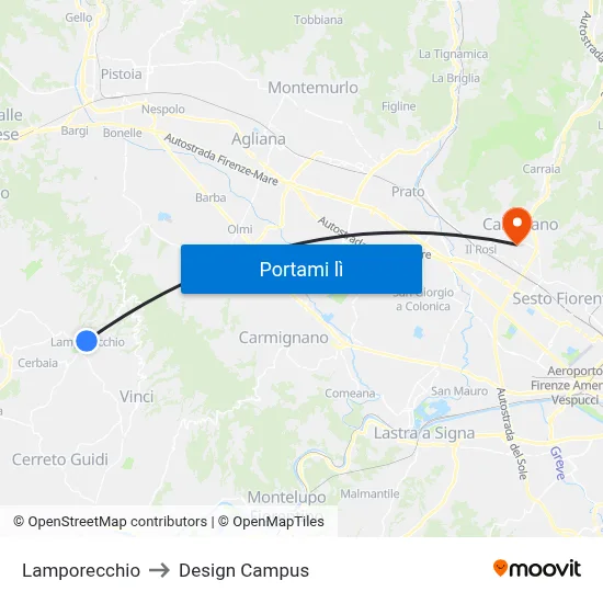 Lamporecchio to Design Campus map