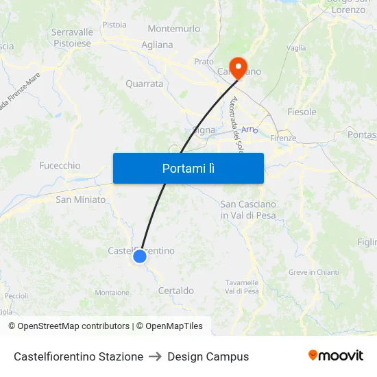 Castelfiorentino Stazione to Design Campus map