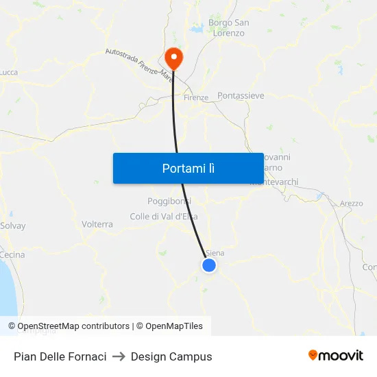 Pian Delle Fornaci to Design Campus map