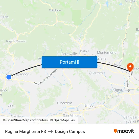 Regina Margherita FS to Design Campus map