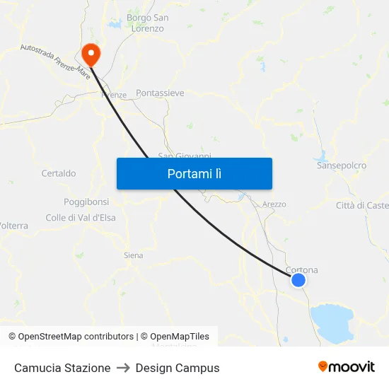 Camucia Stazione to Design Campus map