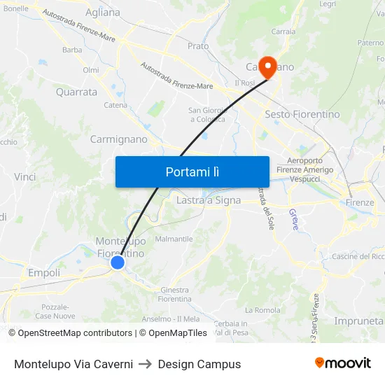 Montelupo Via Caverni to Design Campus map