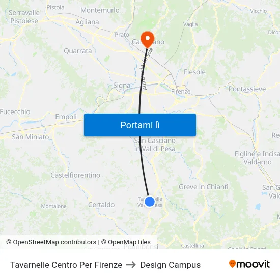 Tavarnelle Centro Per Firenze to Design Campus map