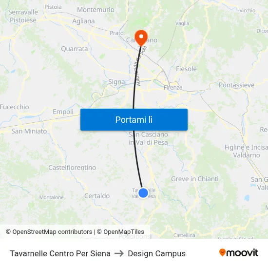 Tavarnelle Centro Per Siena to Design Campus map