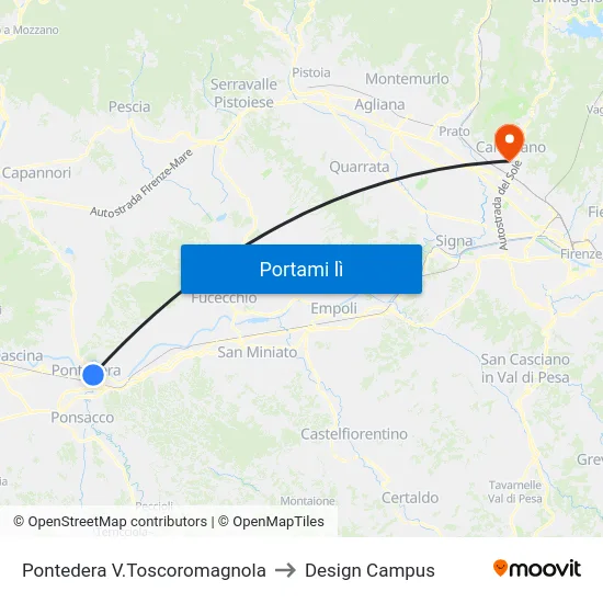 Pontedera V.Toscoromagnola to Design Campus map