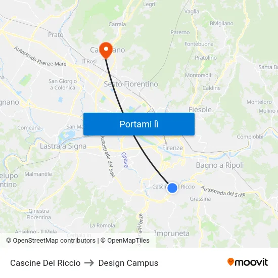 Cascine Del Riccio to Design Campus map